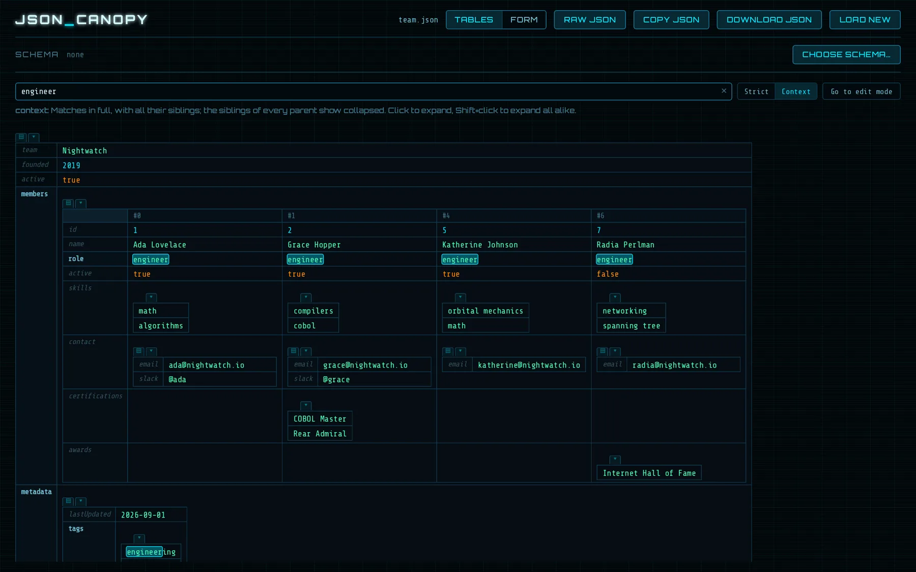 Searching for engineer in Context mode
